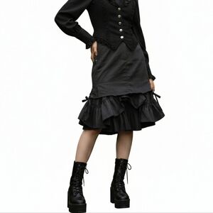 São Paulo Black Pinstripe Cargo Ruffle Maxi Skirt Drawstring Gorpcore Punk 6